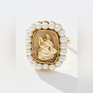 NWT Anthropologie Dog Cameo Cocktail 14K Gold Plated Ring $44 MSRP